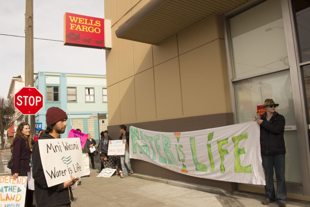 People protesting banks in Arcata and Eureka