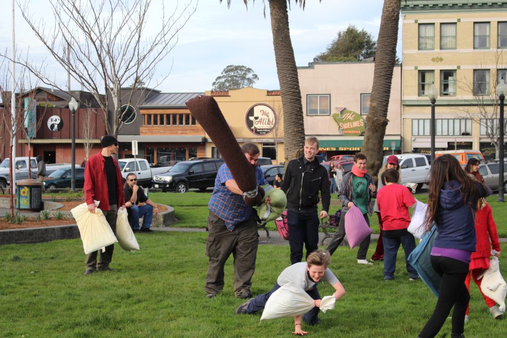 Valentine’s pillow fight takes over the Plaza
