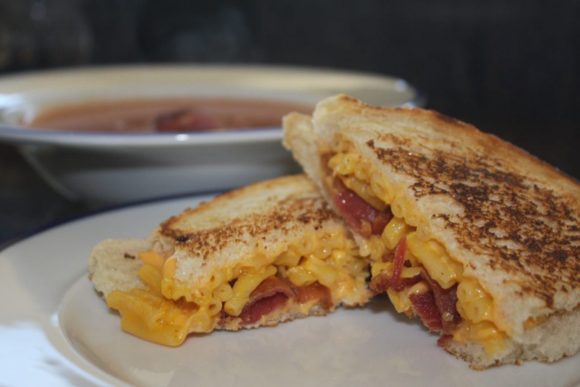 Grilled Mac-n-Cheese Sandwich with Tomato Soup. Photo | Curran Daly